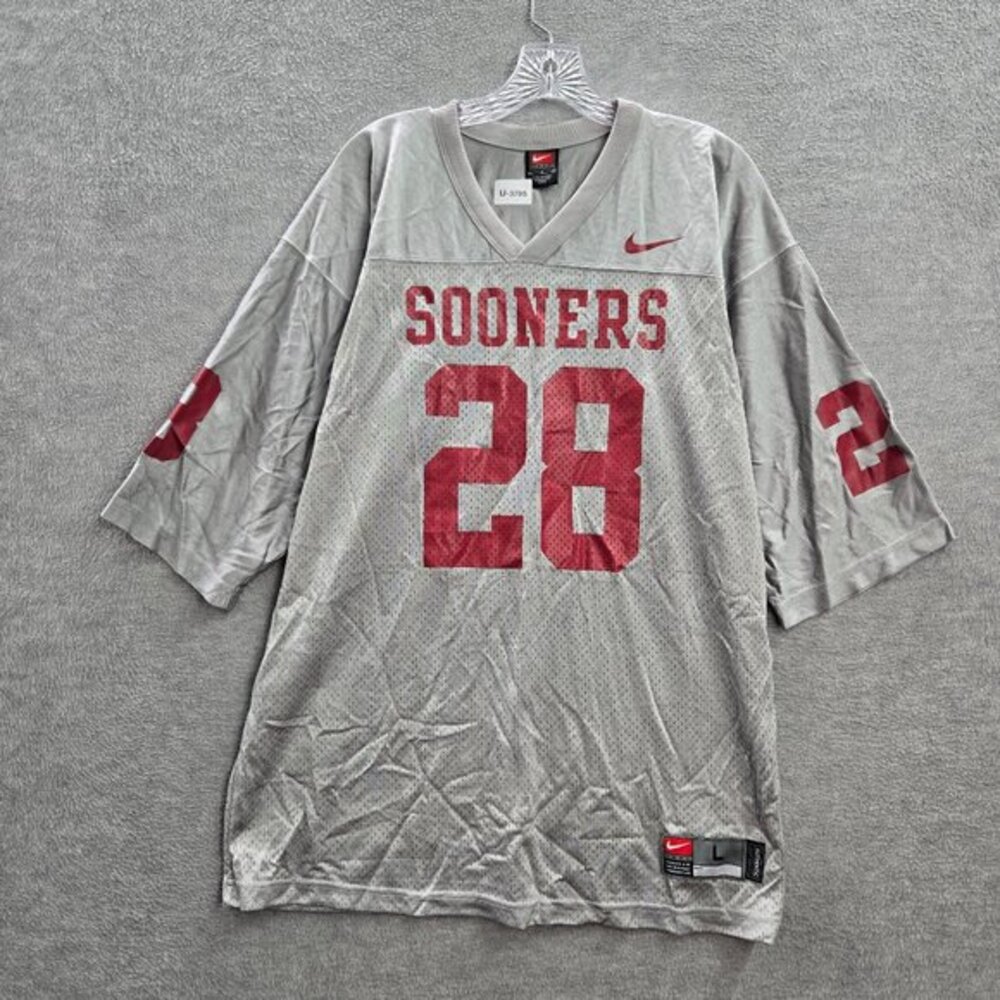 VINTAGE Oklahoma Sooners‎ Men Jersey Large Gray Adrian Peterson 28 Nike Team Y2K